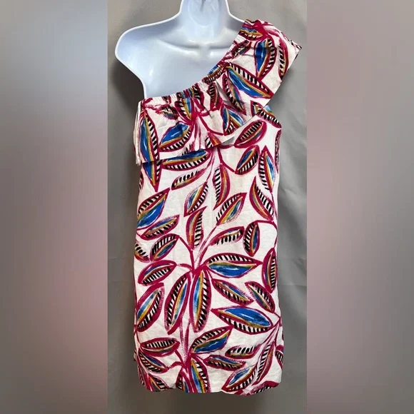 J Crew Factory Women Dress Size Small One Shoulder Tropical‎ Floral Print Linen - Picture 2 of 13